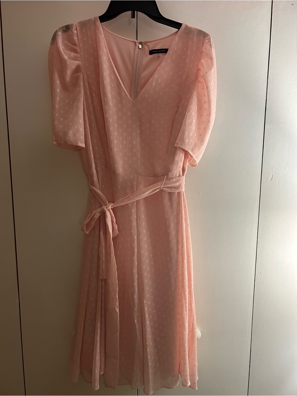 Tommy Hilfiger Blush Pink V-Neck Tie-Waist Midi Dress